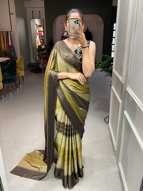 Mehendi Color Zari Lining Work Rangoli Padding Saree Clothsvilla Main image