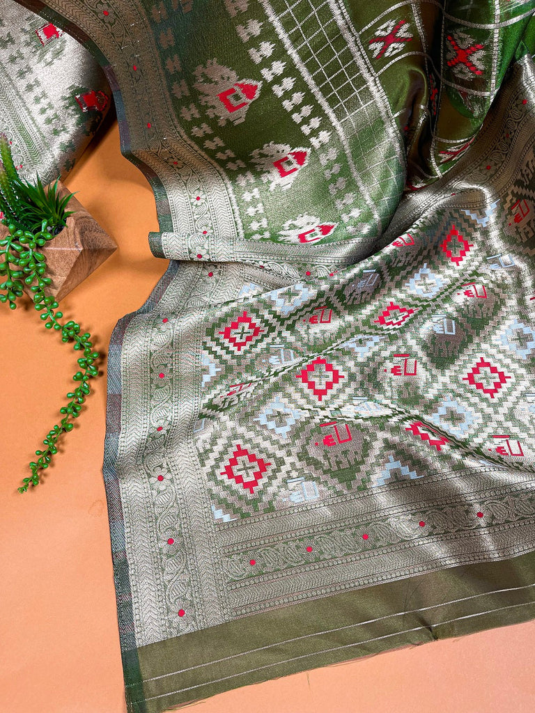 Mehndi Color Weaving Work Organza Saree Clothsvilla
