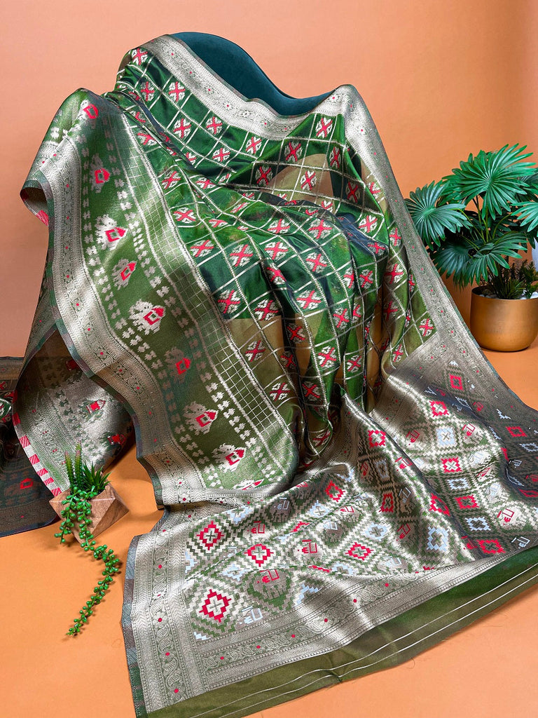 Mehndi Color Weaving Work Organza Saree Clothsvilla