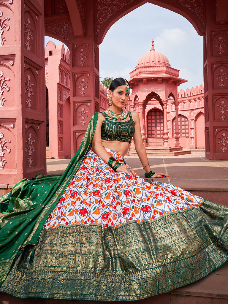 Green Color Patola Printed Dola Silk Lehenga Choli Clothsvilla