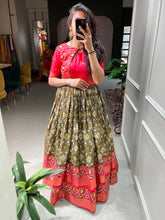 Load image into Gallery viewer, Mehndi Color Patola Printed And Foil Printed Dola Silk Gown Clothsvilla