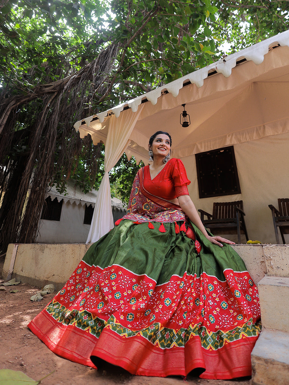 Mehndi  Color Printed With Foil Work Dola Silk Lehenga Choli Clothsvilla