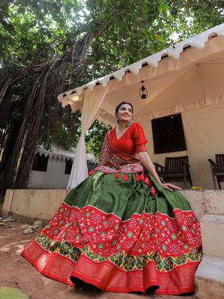 Mehndi  Color Printed With Foil Work Dola Silk Lehenga Choli Clothsvilla