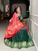 Load image into Gallery viewer, Green Color Dyeing With Lagdi Patta Gaji Silk Lehenga Choli ClothsVilla.com