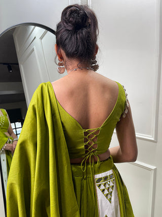 Parrot Color Mirror Work With Gota Patti Cotton Chaniya Choli ClothsVilla