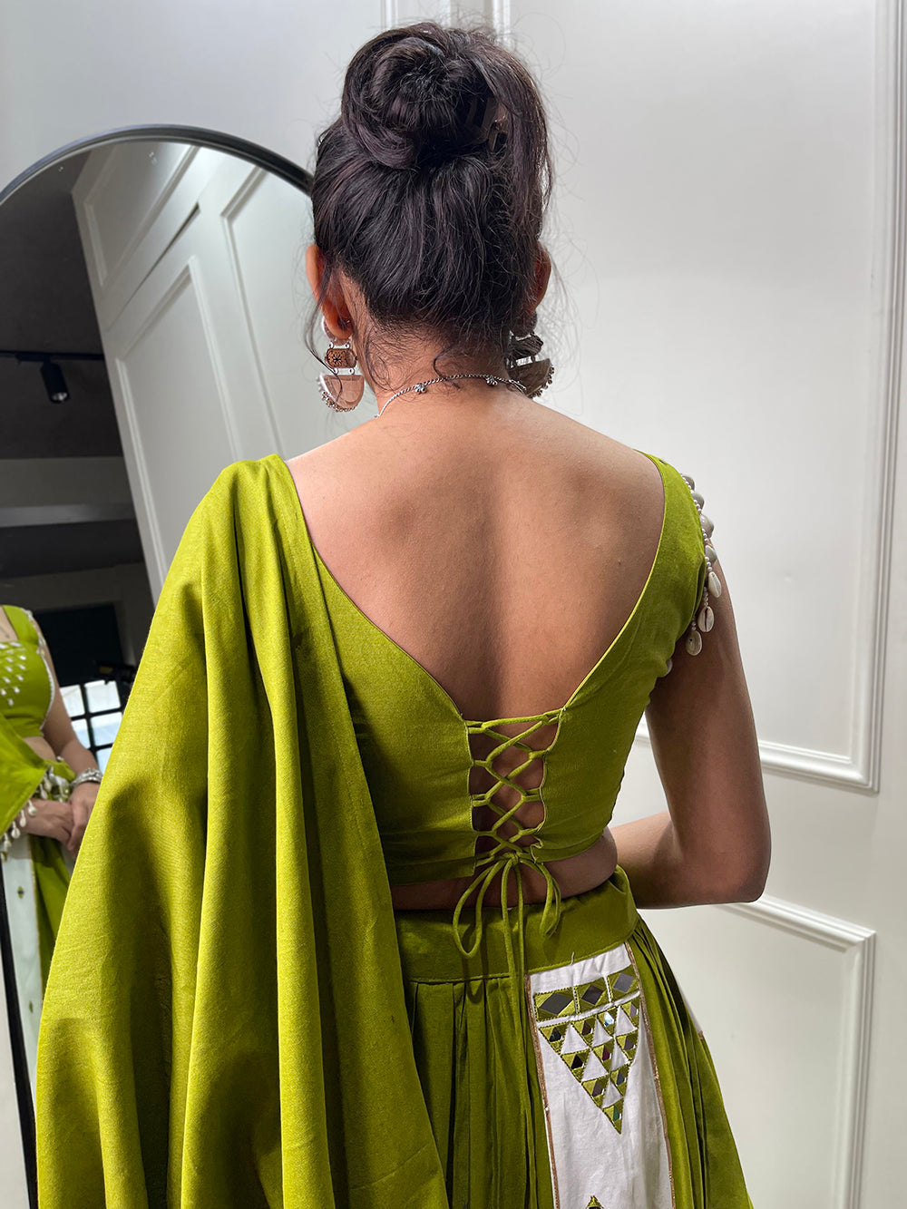Parrot Color Mirror Work With Gota Patti Cotton Chaniya Choli ClothsVilla