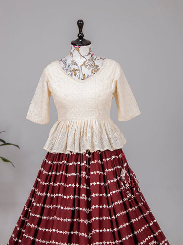 Maroon Color Paper Mirror and Thread Embroidery Work Georgette Lehenga Choli Clothsvilla