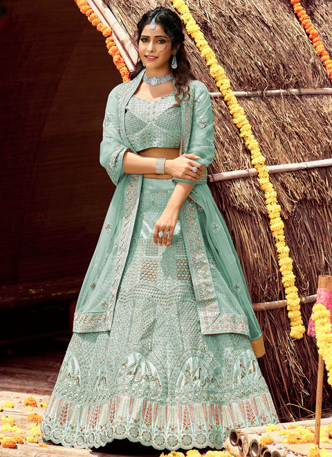 Sea Green Patch Border Lehenga Choli Clothsvilla Main image