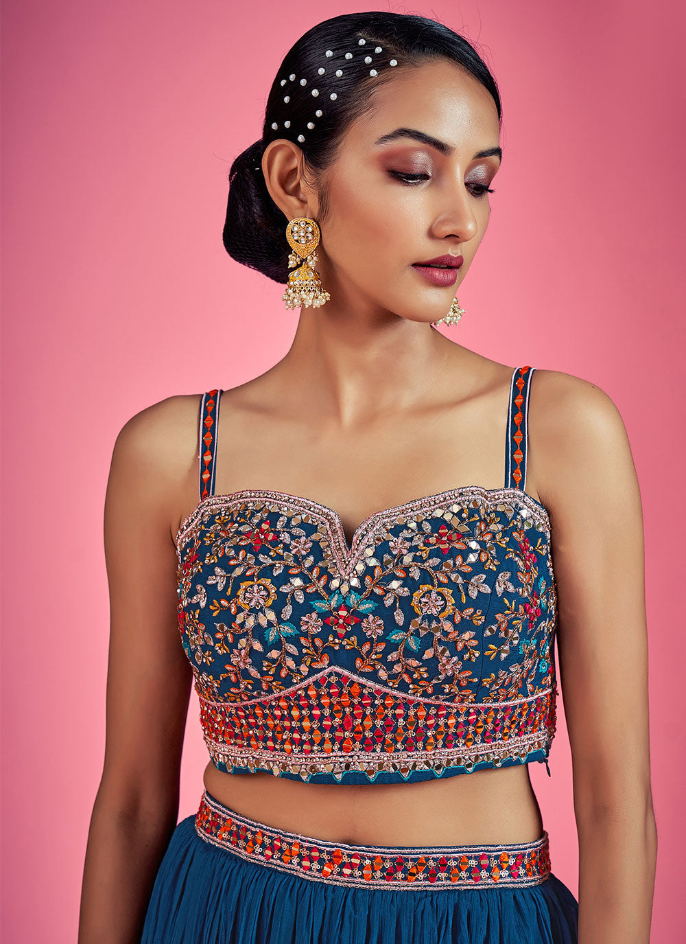 Blue Mirror Engagement Readymade Lehenga Clothsvilla