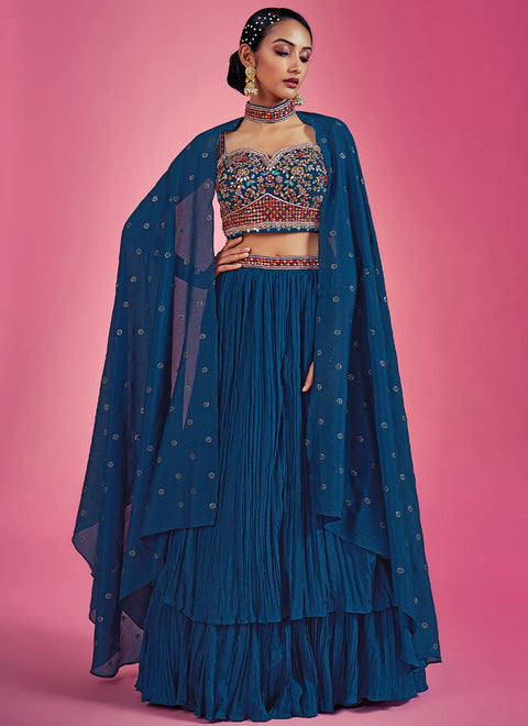 Blue Mirror Engagement Readymade Lehenga Clothsvilla Main image