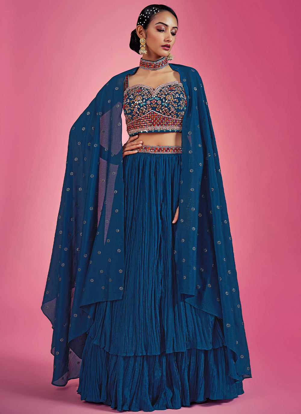 Blue Mirror Engagement Readymade Lehenga Clothsvilla