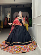 Load image into Gallery viewer, Black Color Gamthi Work With Mirror Work Cotton Chaniya Choli ClothsVilla.com