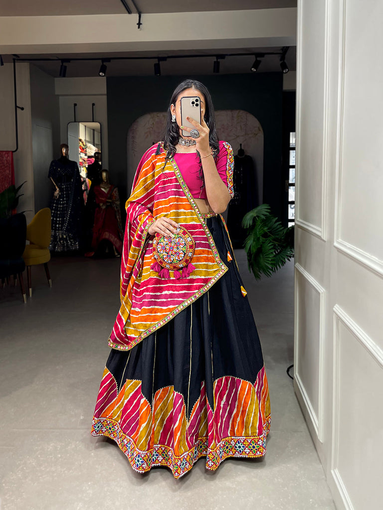 Multi Color Gamthi With Gotta Work Cotton Lehenga Choli ClothsVilla.com