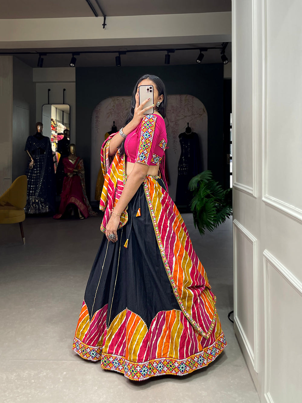 Multi Color Gamthi With Gotta Work Cotton Lehenga Choli ClothsVilla.com