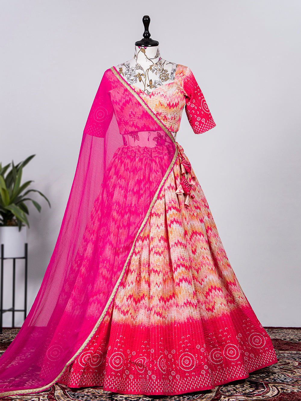 Multi Color Crochet Sequins Embroidery Work Chinon Lehenga Choli Clothsvilla