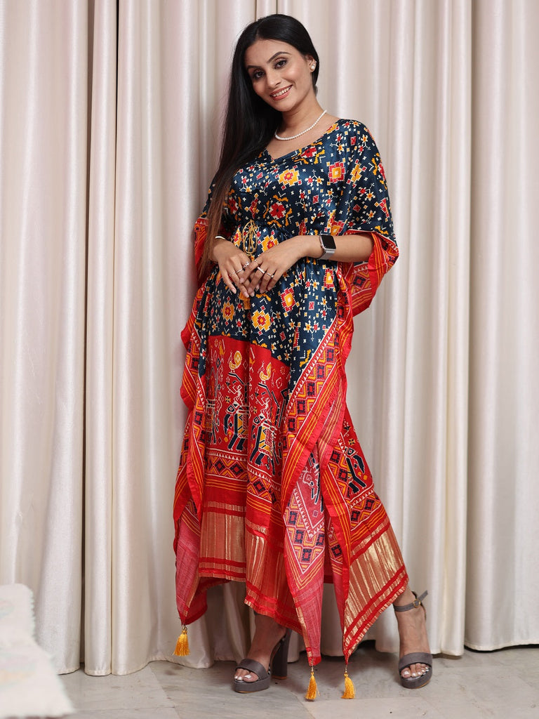 Multi Color Bandhani Printed Pure Gaji Silk Kaftan Clothsvilla