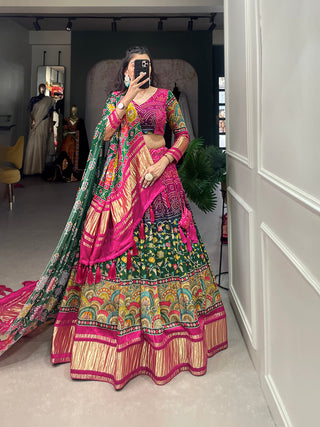 Multi Color Digital Printed With Lagadi Patta Gaji Silk Lehenga Choli Clothsvilla