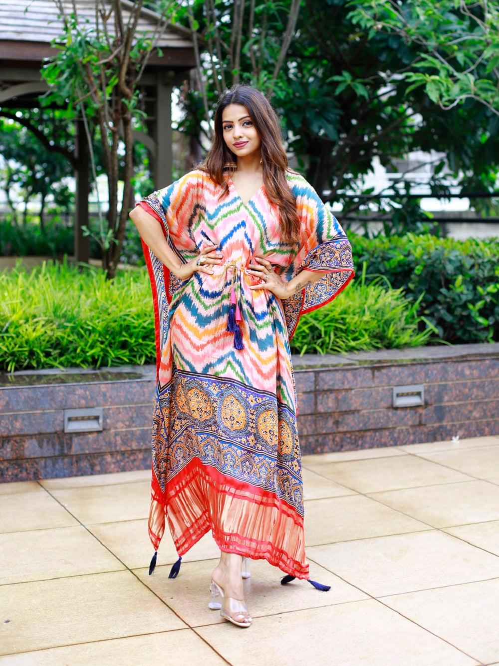 Multi Color Digital bandhej Printed Pure Gaji Silk Kaftan Clothsvilla