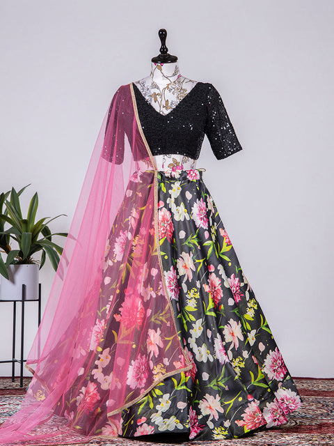 Multi Color Printed Digital Satin Silk Lehenga Choli Clothsvilla Main image