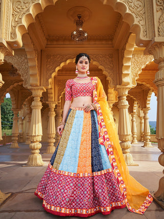 Multi Color Printed & Real Mirror With Gota Pati Work Vaishali Silk Lehenga Clothsvilla