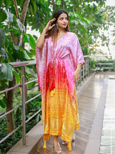 Load image into Gallery viewer, Multi Color Digital Bandhej Print Pure Gaji Silk Kaftan Clothsvilla