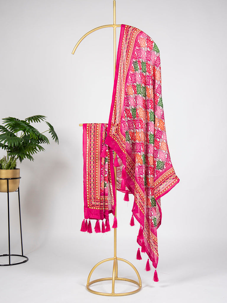 Multi Color Sequins And Thread Embroidery Work Pure Chiffon Silk Dupatta Clothsvilla