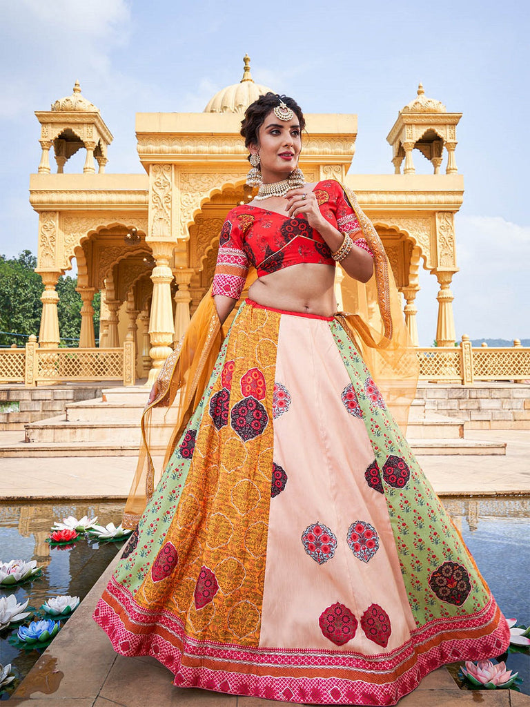 Multi Color Printed Vaishali Silk Lehenga Choli Set Clothsvilla