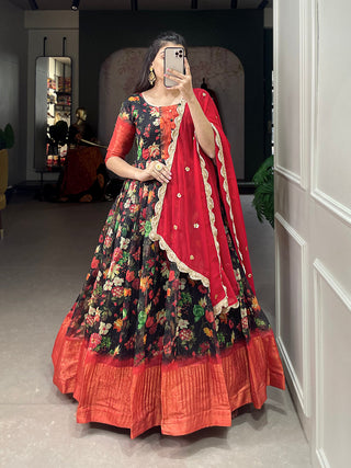 Multi Color Printed With Weaving Work Patta Soft Chanderi  Dress Clothsvilla