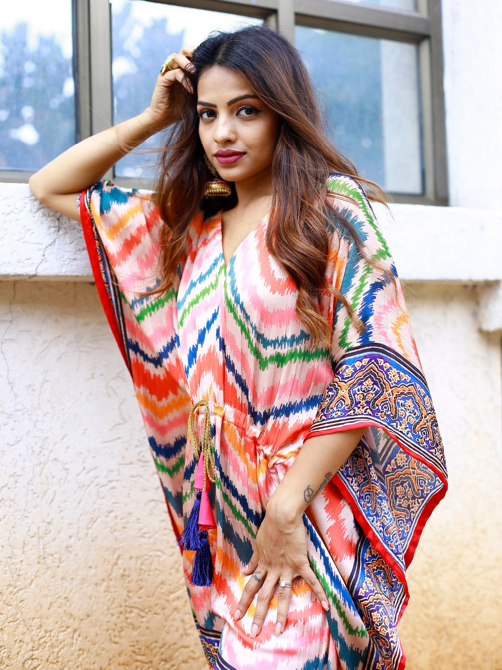 Multi Color Digital bandhej Printed Pure Gaji Silk Kaftan Clothsvilla