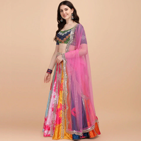 Multicolor Party Wear Digital Printed & Embroidered Satin Lehenga Choli Clothsvilla Main image