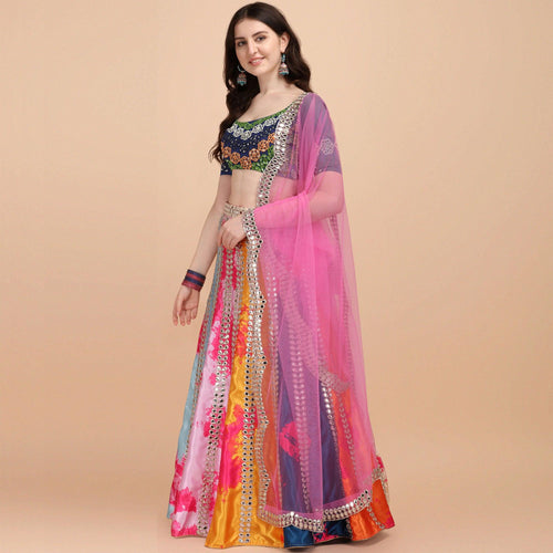 Multicolor Party Wear Digital Printed & Embroidered Satin Lehenga Choli Clothsvilla