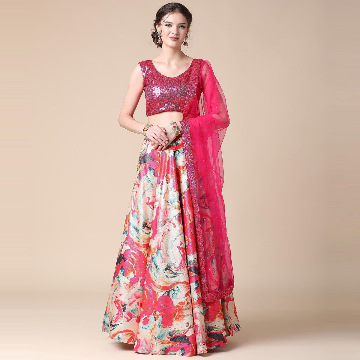 Multicolor Partywear Heavy Digital Printed Heavy Silk Lehenga Clothsvilla Main image