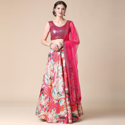 Multicolor Partywear Heavy Digital Printed Heavy Silk Lehenga Clothsvilla Main image