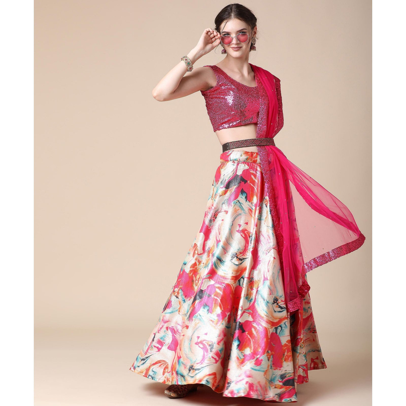 Multicolor Partywear Heavy Digital Printed Heavy Silk Lehenga Clothsvilla