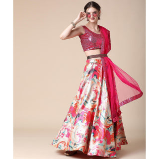 Multicolor Partywear Heavy Digital Printed Heavy Silk Lehenga Clothsvilla