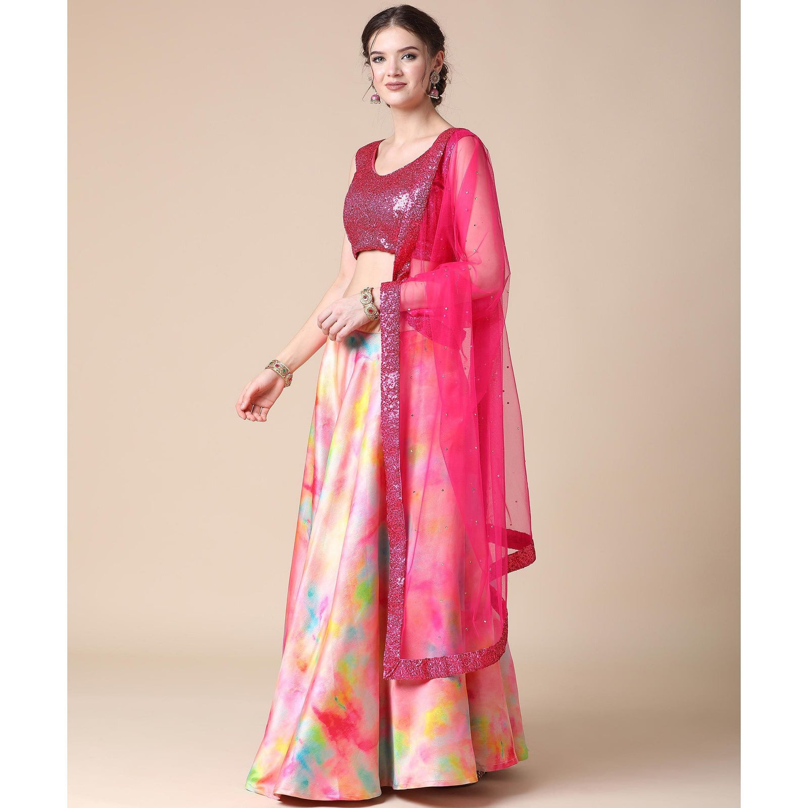 Multicolor Partywear Heavy Digital Printed Heavy Silk Lehenga Clothsvilla