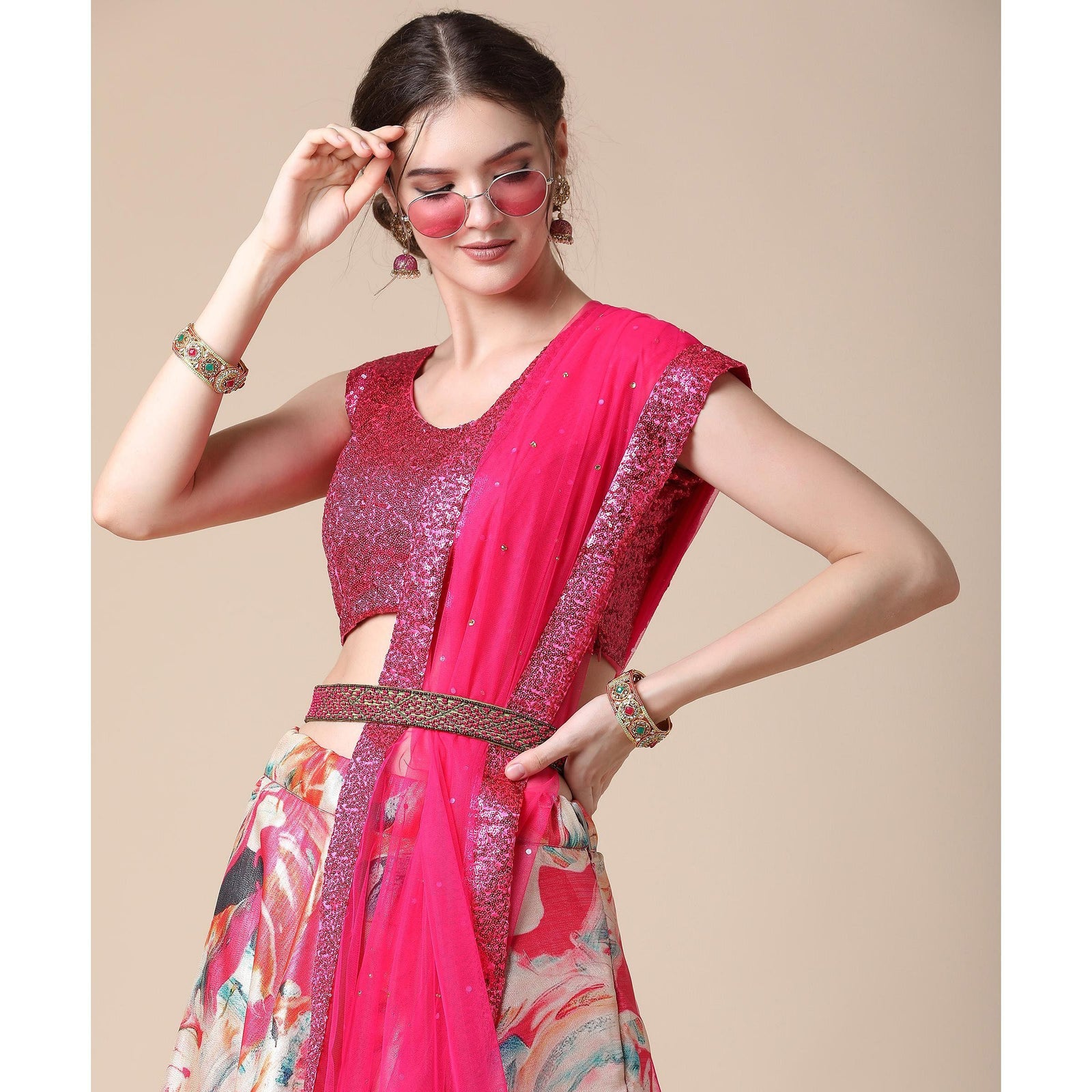 Multicolor Partywear Heavy Digital Printed Heavy Silk Lehenga Clothsvilla