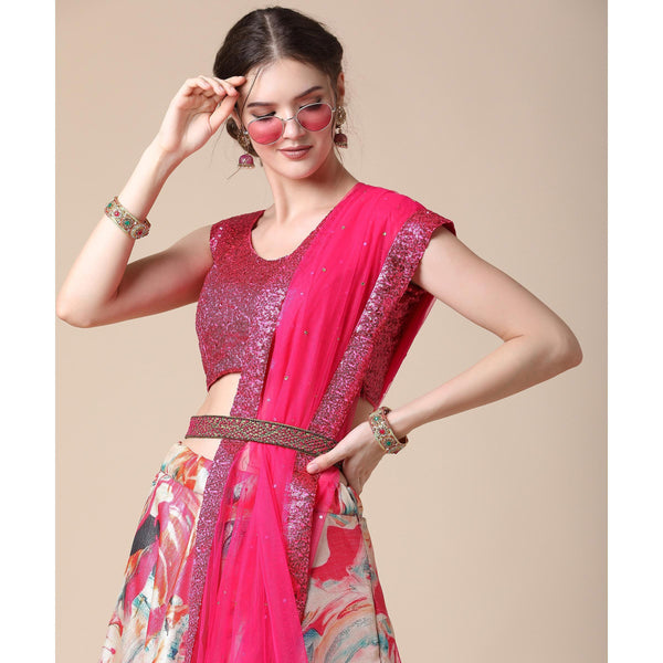 Multicolor Partywear Heavy Digital Printed Heavy Silk Lehenga Clothsvilla