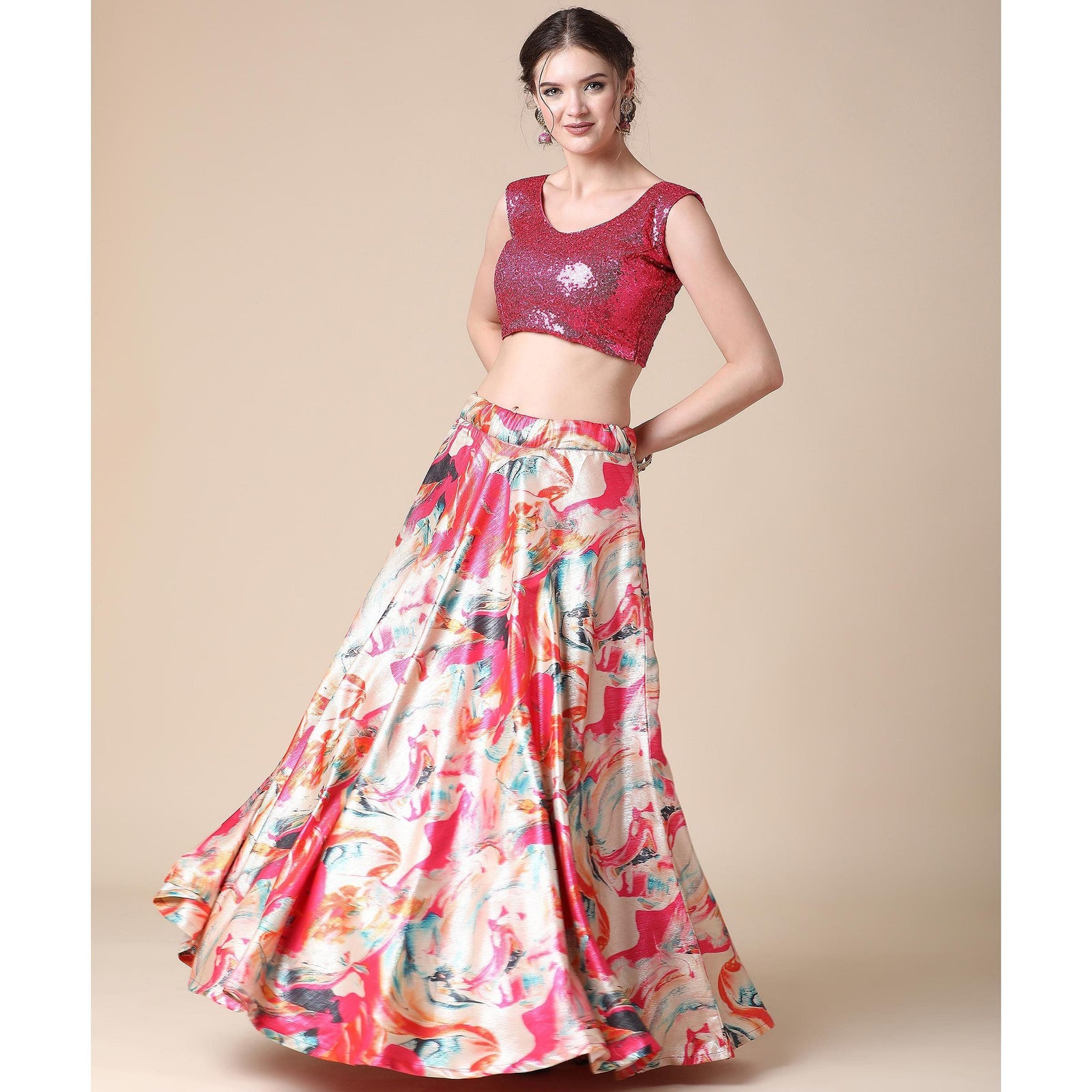 Multicolor Partywear Heavy Digital Printed Heavy Silk Lehenga Clothsvilla