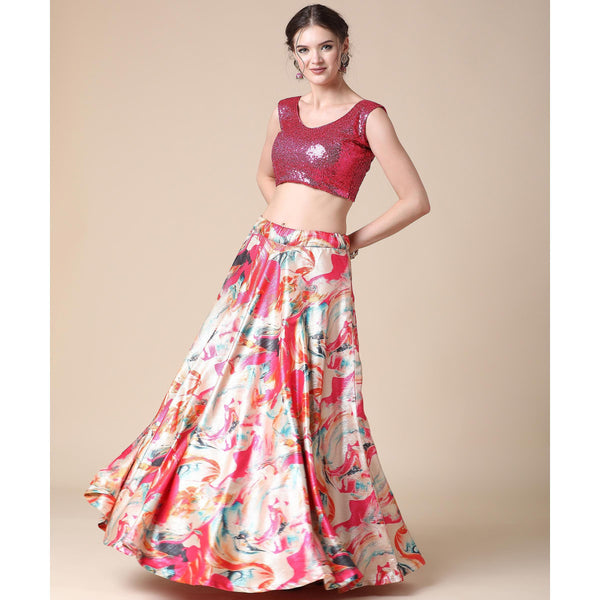 Multicolor Partywear Heavy Digital Printed Heavy Silk Lehenga Clothsvilla