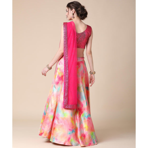 Multicolor Partywear Heavy Digital Printed Heavy Silk Lehenga Clothsvilla