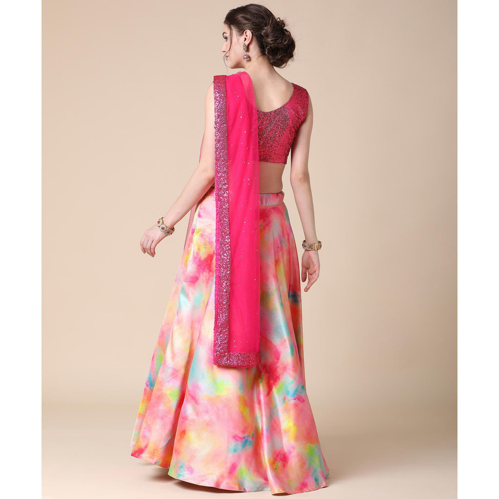 Multicolor Partywear Heavy Digital Printed Heavy Silk Lehenga Clothsvilla