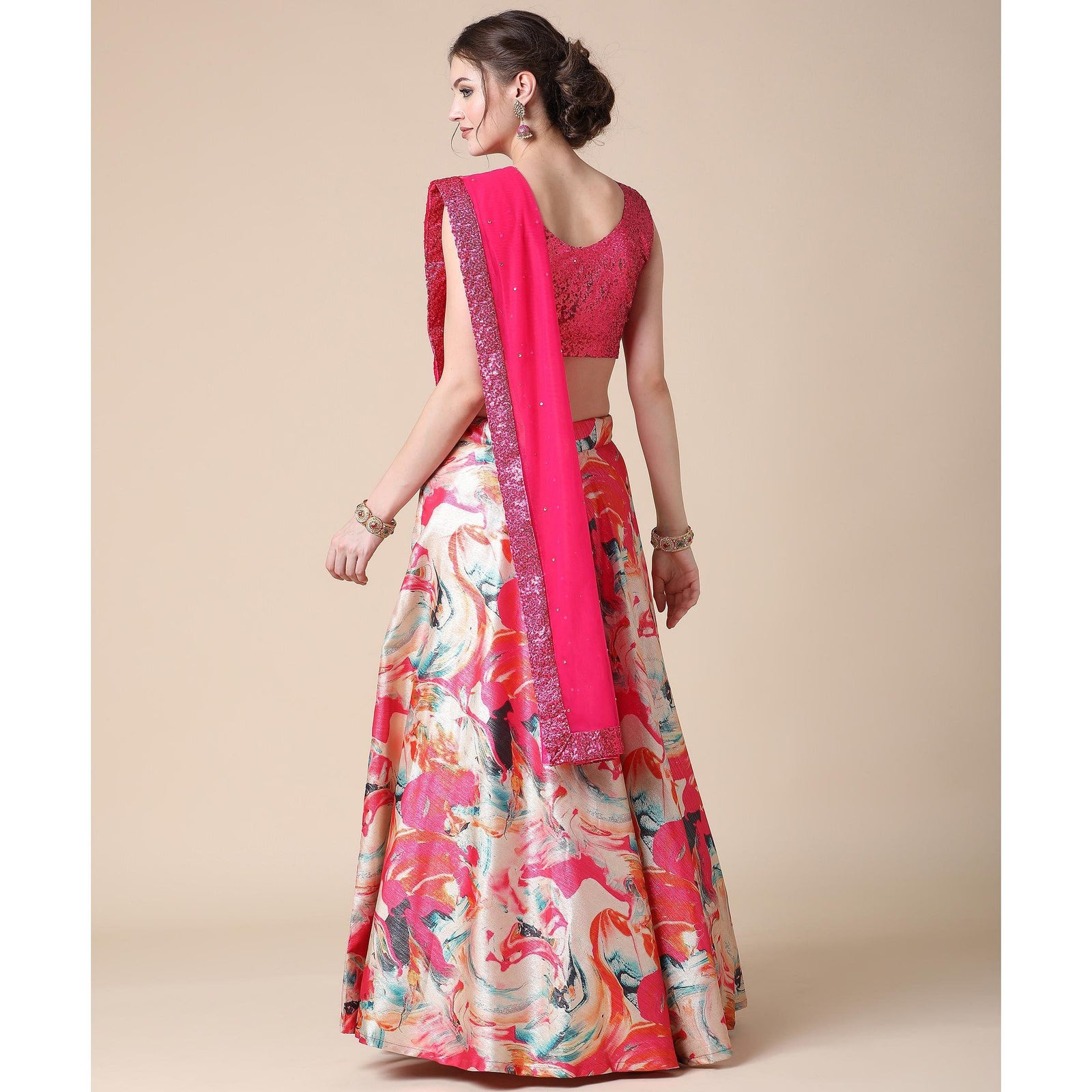 Multicolor Partywear Heavy Digital Printed Heavy Silk Lehenga Clothsvilla
