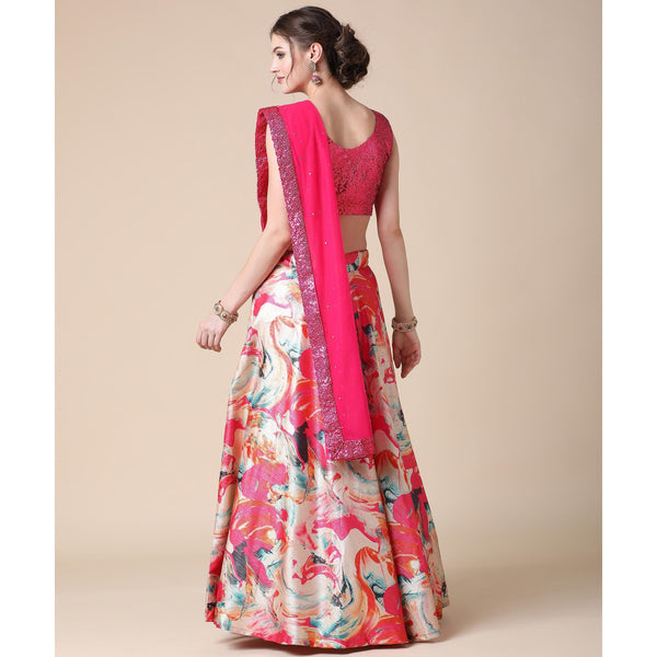 Multicolor Partywear Heavy Digital Printed Heavy Silk Lehenga Clothsvilla