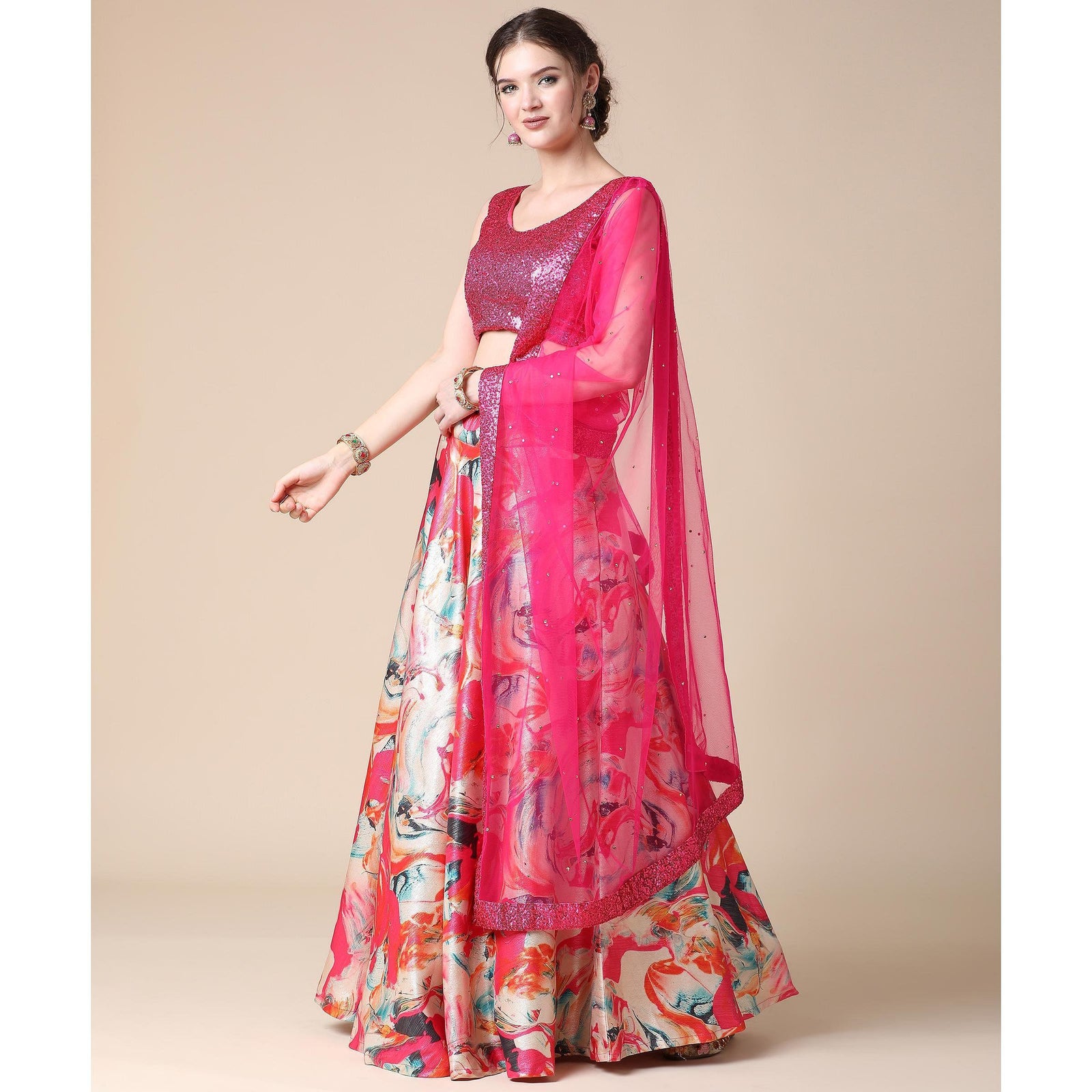 Multicolor Partywear Heavy Digital Printed Heavy Silk Lehenga Clothsvilla
