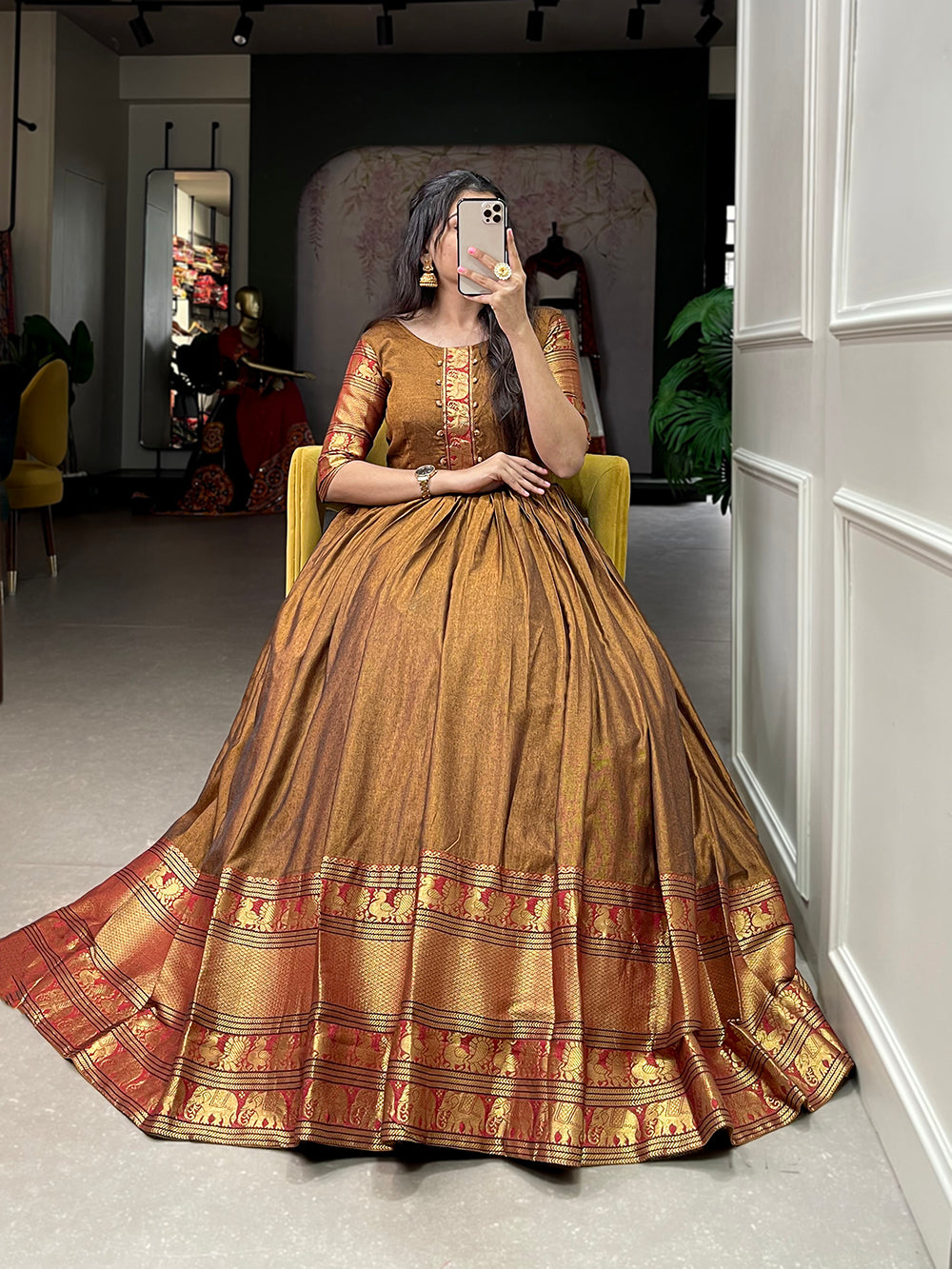 Mustard Color Zari Weaving Work Narayan Pet (Cotton) Dress Clothsvilla