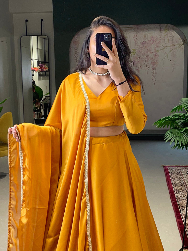 Mustard Color Rangoli Silk Haldi Rasam Lehenga Choli Set Clothsvilla