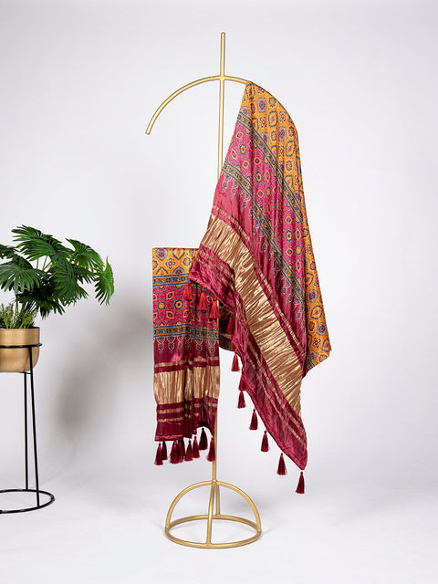 Mustard Color Print And Lagadi Patta Gaji Silk Dupatta ClothsVilla.com Main image