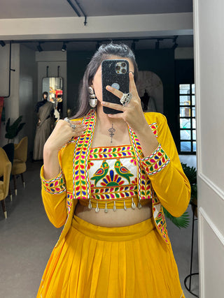 Mustard Color Plain With Gota Patti Rayon Co-Ord Set Lehenga Choli ClothsVilla.com