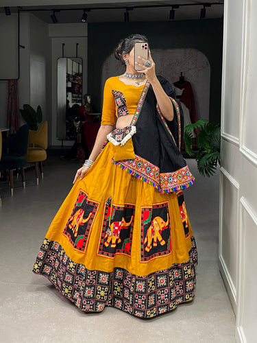 Mustard Color Gamthi Patch Work Cotton Garba Choli ClothsVilla